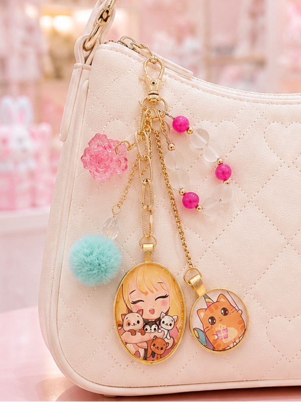 Kawaii Purse Charm Key Ring Japanese Harajuku Pastel Cute Bag Charm Retro 80s J-